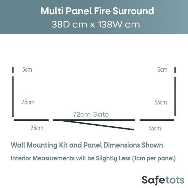 Safetots Multi Panel Fire Surround, 38cm Deep x 138cm Wide, Black, 70cm Tall, Child and Pet Safety, Baby and Toddler Fire Guard