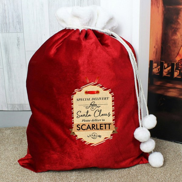 Personalised Memento Company Personalised Special Delivery Luxury Pom Pom Red Sack
