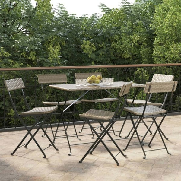 Berkfield Folding Bistro Chairs 6 pcs Grey Poly Rattan and Steel
