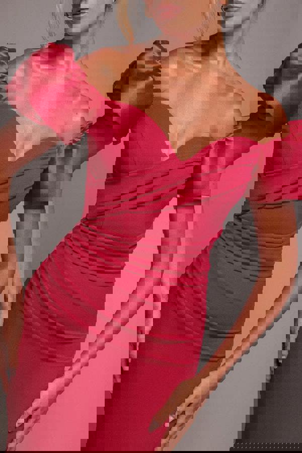 Puffy Satin  Sleeve Scuba Maxi Dress - Magenta DR4622