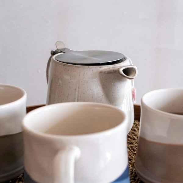 Scandi Home 1L Bergen Cream Reactive Glaze Teapot with Stainless Steel Lid