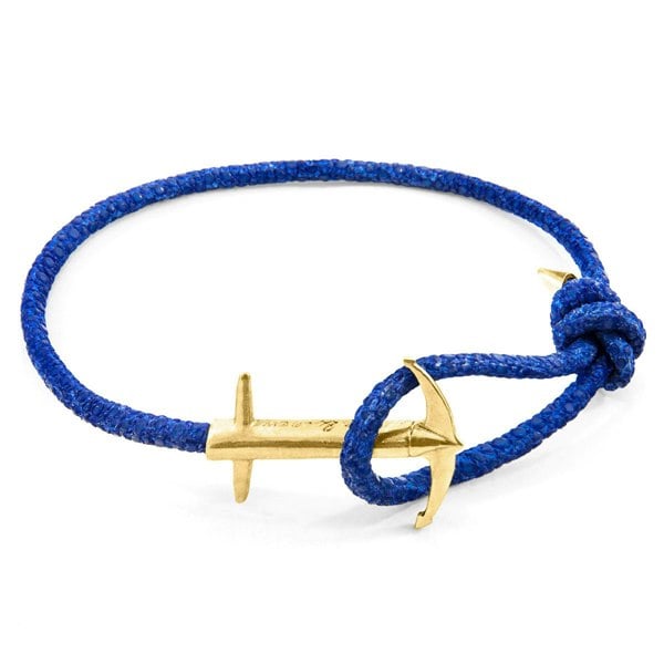 Anchor & Crew Azure Blue Admiral Anchor 9ct Yellow Gold and Stingray Leather Bracelet