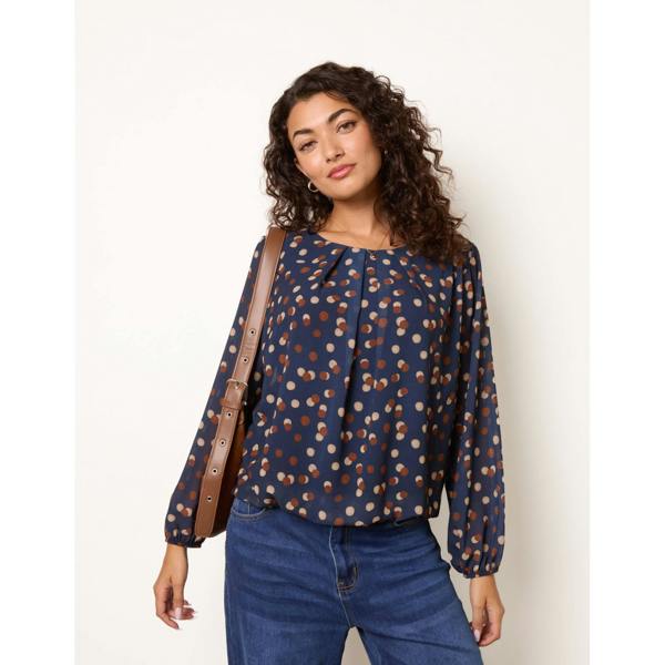 Blue Vanilla Round Neck Shadow Polka Dot Blouse