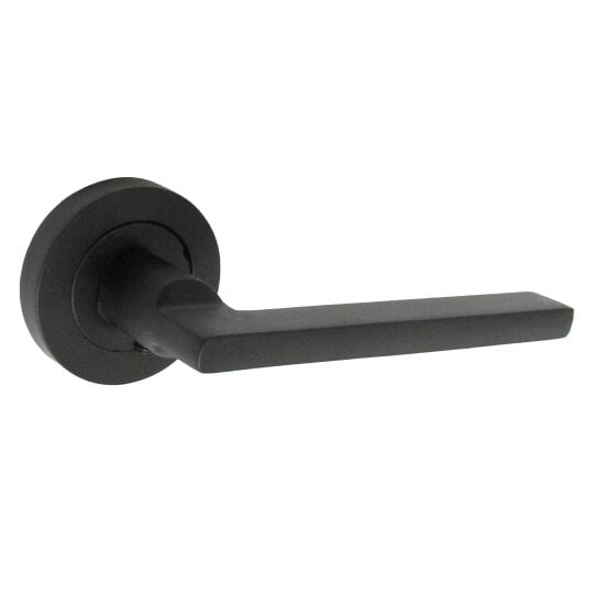 EDH Door Hardware Matt Black Modern Lever on Round Rose Door Handles – Handle Only or Handle + Tubular Latch