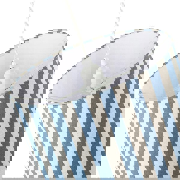 Amparo Blue and Oatmeal Linen Striped Drum Lampshade with Fabric Inner Image 3