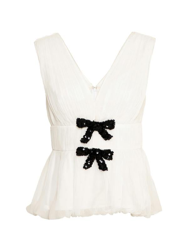 Rose & Nancy Anais Cream Sleeveless Embellished Bow Top&nbsp;