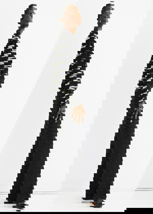 Gini London Black Stripe Boucle Recycle Knit Cardigan