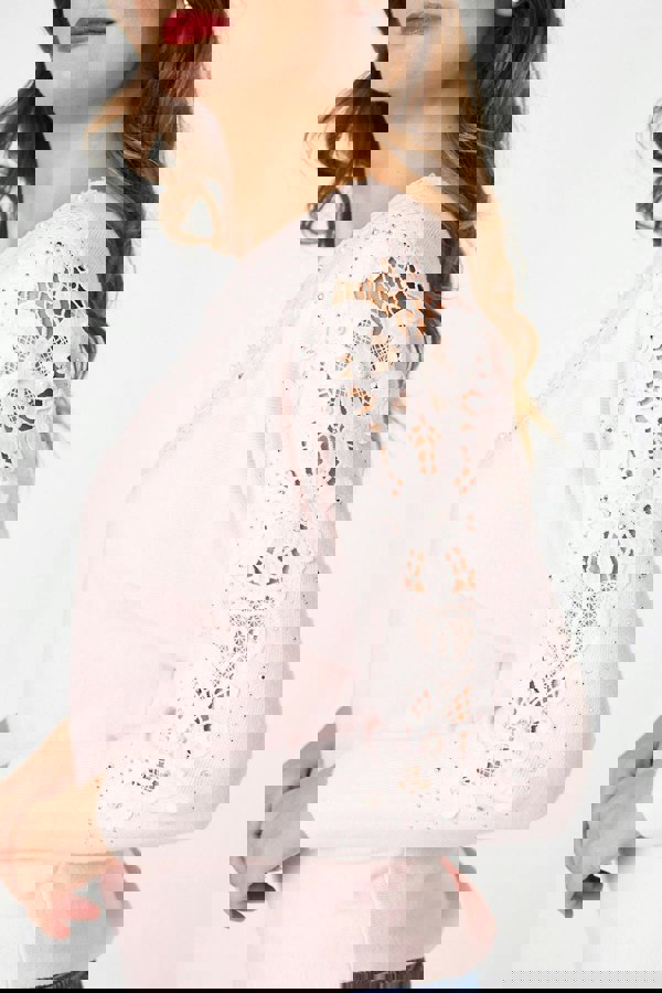 Pink | Sparkly Lace Embellished Relaxed Jumper
