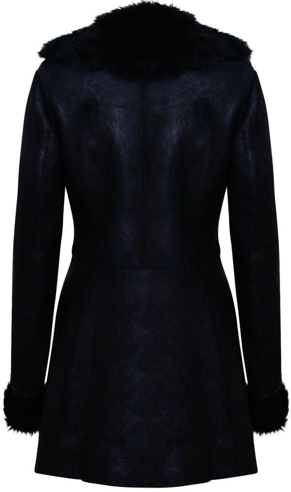 Infinity Leather Womens Black Merino Shearling Coat with Toscana Collar-Fortaleza