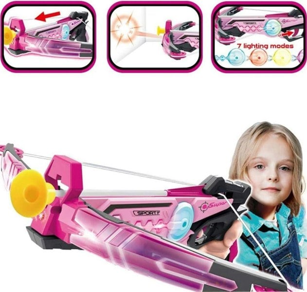 deAO Toys Toy Crossbow Set with Target Suction Cup Arrows and Target Board Great Indoor and Outdoor Target Games for Kids (Pink)