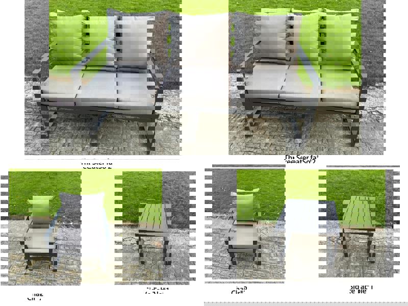 Fimous 8 Seater Aluminium Furniture Set with Adjustable Rising Dining Table, 2 Chairs, Side Table - Dark Grey