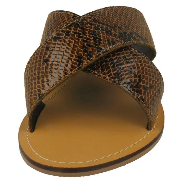 Leather Collection Ladies Leather Collection Flat Cross Over Mules F00236