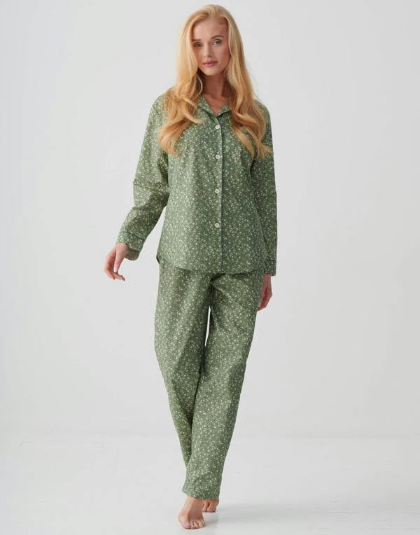 British Boxers Women's Crisp Cotton Pyjama Set – Shrub Sage Flower