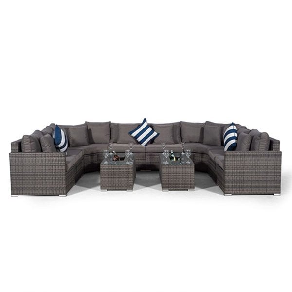 Giardino Santorini U Shape Modular 8 Seat Rattan Sofa Set With 2 Large Drinks Cooler Coffee Tables