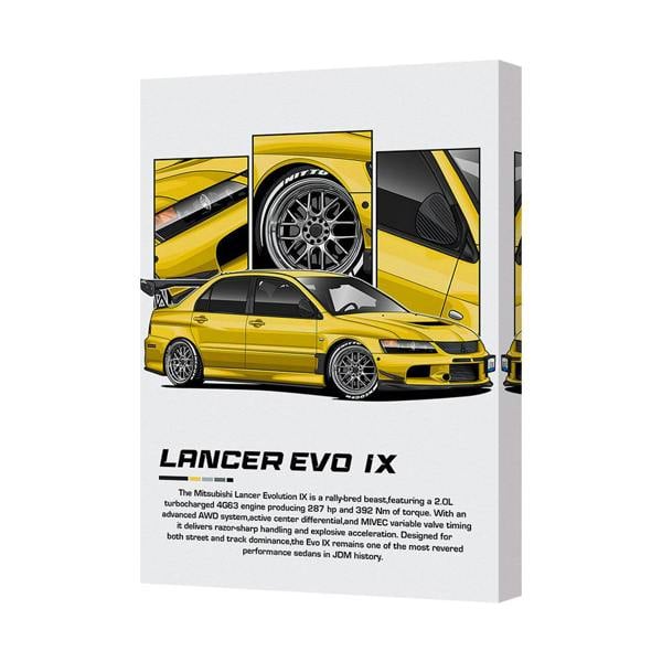 Benjamin Tate Design Lancer Evo IX Yellow Car Canvas Art Print UK Handmade