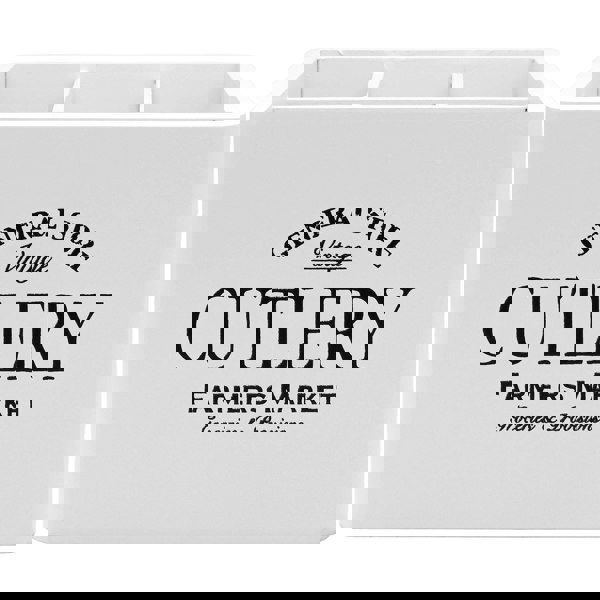 Maison des Cadeaux White Farmhouse Cutlery Caddy with Vintage Print