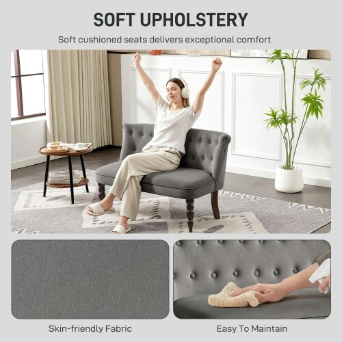 Wyld Haus Nolali Velvet Grey Diamond Button Tufted Wingback 2 Seater Sofa