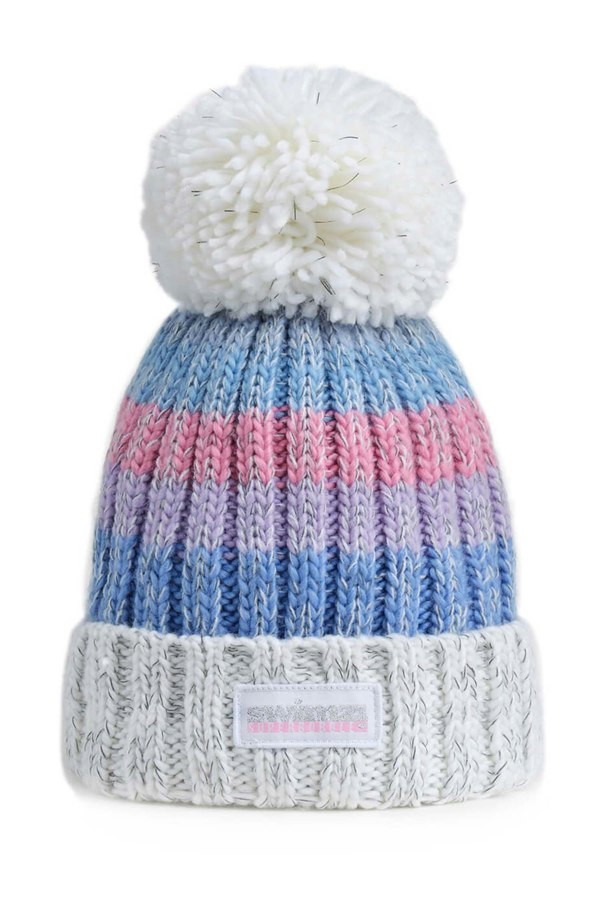 SuperBobble Gradient Northern Lights Beanie Bobble Hat - White, Blue & Pink