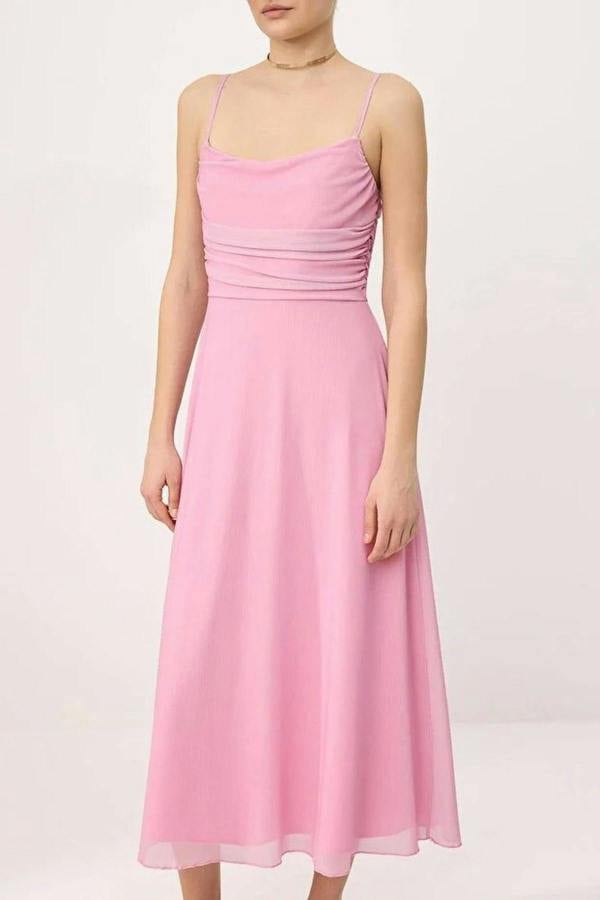 WOVCOR A-Line Pool Neck Thin Strap Tulle Knit Dress