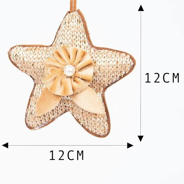 12cm Gold Jute Star Christmas Tree Hanging Decorations, 3 Piece Seasonal Ornament Set image 2