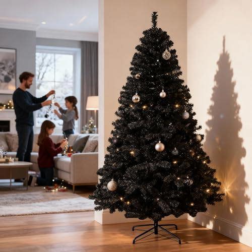 4ft to 12ft Black Artificial Alaskan Pine Christmas Trees with Metal Stand and PVC Branches image 4