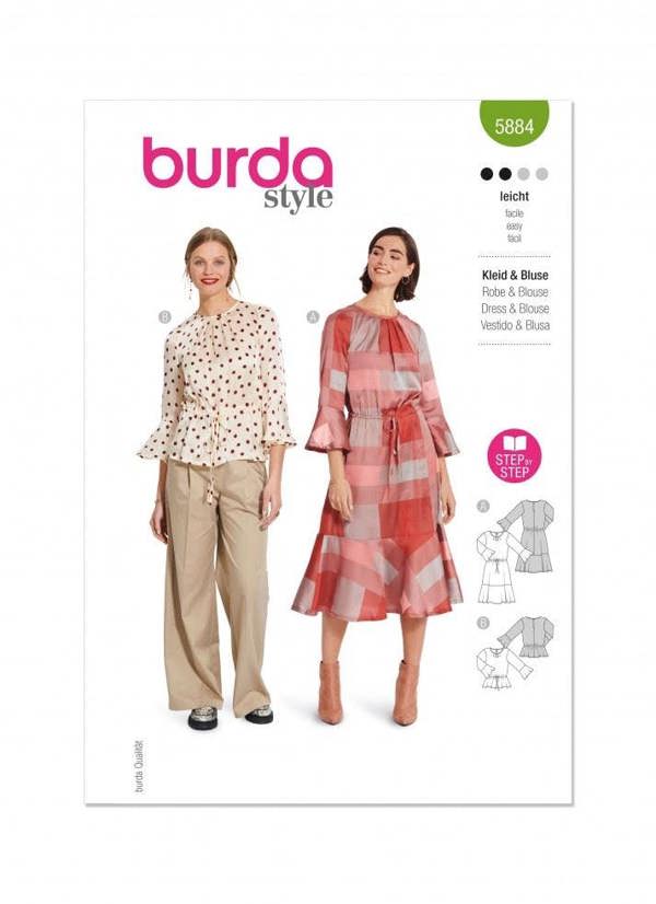 Burda Sewing Pattern 5884 Tops and Dresses For Women, 8-18 (34-44) - Easy
