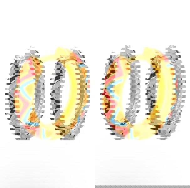 One Of A Kind Club Red, orange and blue enamel gold huggie