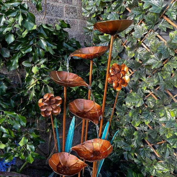 Tranquillity Water Features Copper Leaf Flower & Bowl Modern Metal Water Feature
