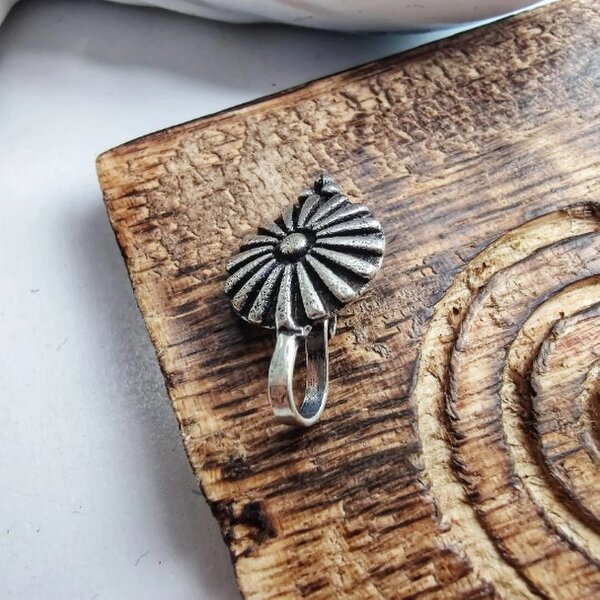 The Colourful Aura Round Simple Clip on Oxidised German Silver Non Pierced Nose Pin