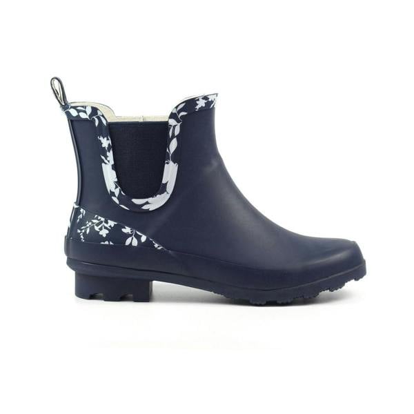 Lazy Dogz Prairie ankle wellies in navy with floral trim, ideal for dog walking or light farming chores