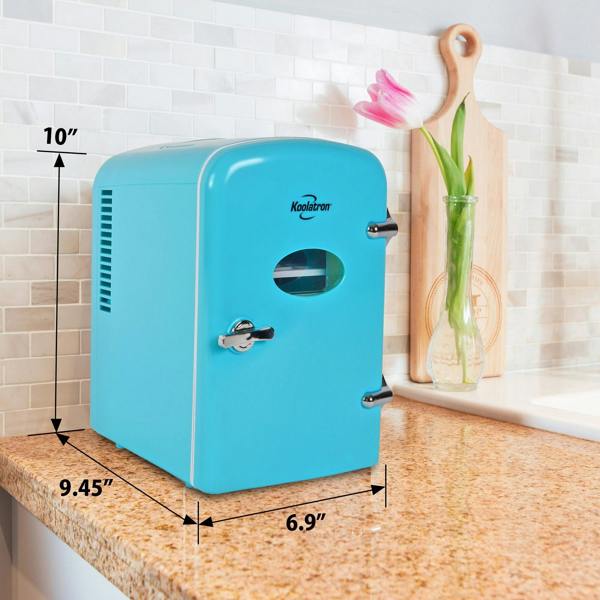 Koolatron 4L Mini Fridge For Bedrooms 6 Can Table Top 12V Portable Cooler Skincare Green