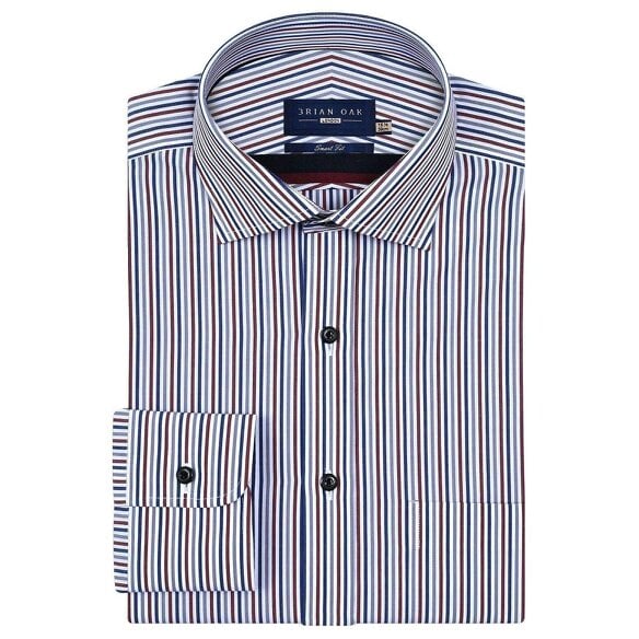 Maroon and White Striped Formal Shirt for Men - Cotton, Smart Casual Style