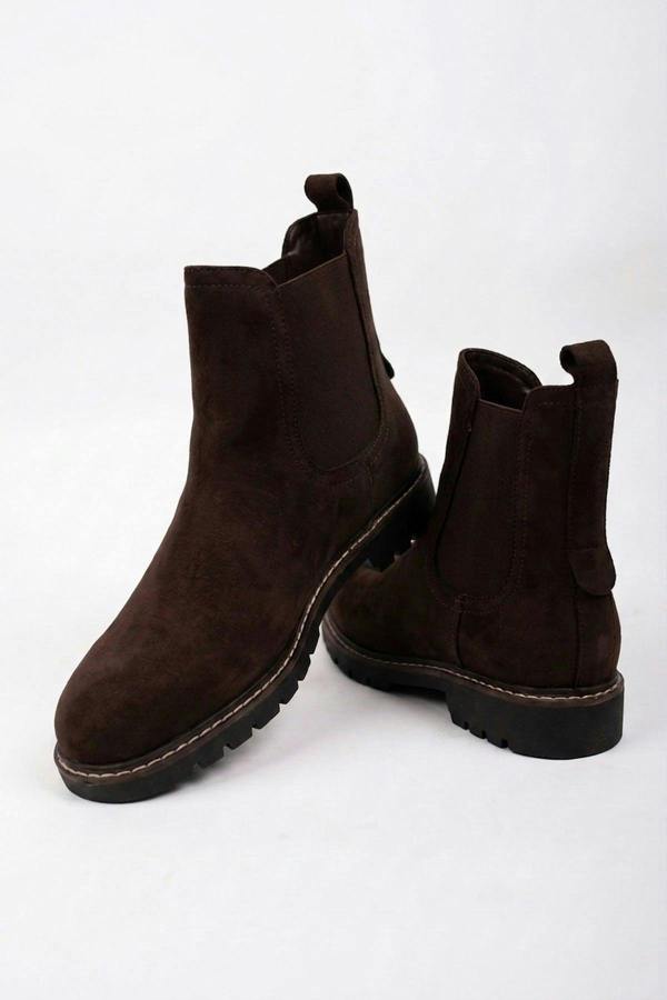 Saoirse Faux Suede Chunky Sole Chelsea Boots - Brown