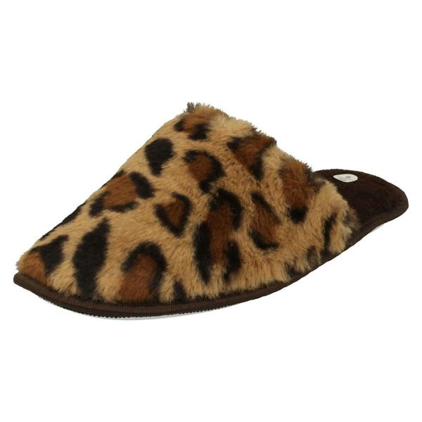 Spot On Ladies Spot On Leopard Detailed Mule Slippers X2114