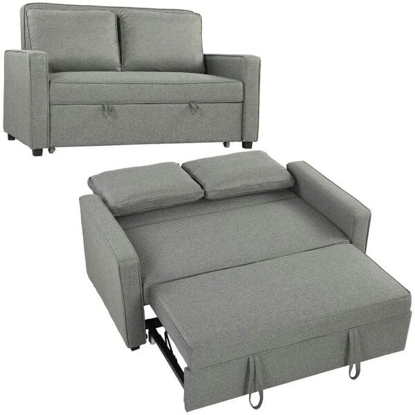 Double Sofa Bed Click Clack Sofa Bed Pull Out Bed with Adjustable Backrest for Living Room and Bedroom Grey