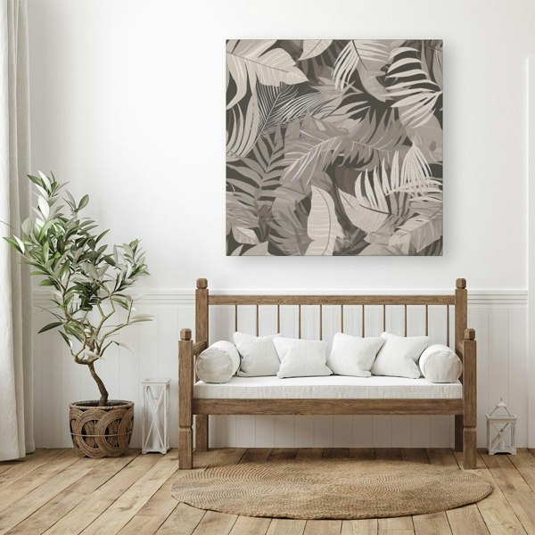 Warren Reed Grey Brown Tropical Leaves Canvas