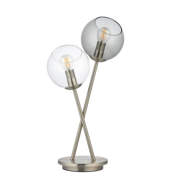 Branco 2 Light Chrome & Smoked Glass Table Lamp