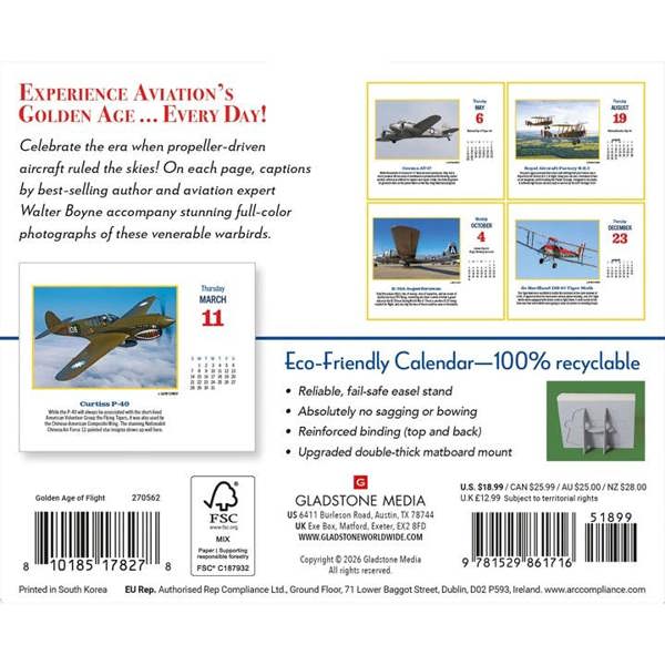 Golden Age Of Flight Desk Calendar 2027, Desk Calendars, Day To View, History & Literature, Gift