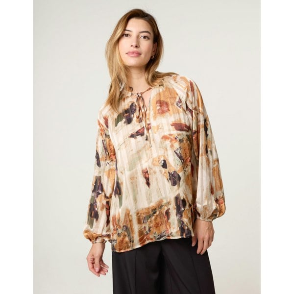 Blue Vanilla Printed Tie Neck Blouse