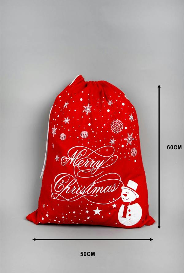 6cm Christmas Santa Sack, Red Felt Gift Bag with Merry Print, Snowman and Snowflake Design, Pack of 10 image 5