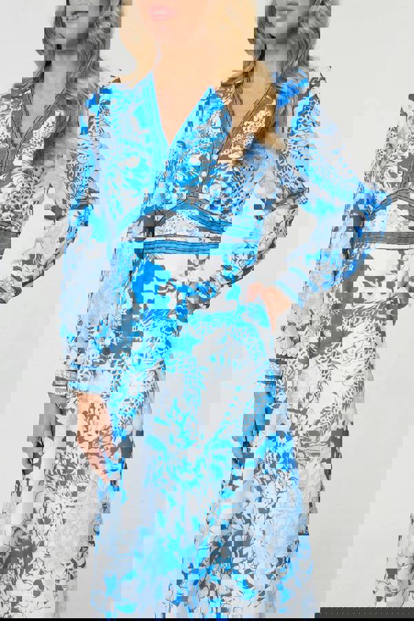 Blue | Floral Long Sleeve A-Line Maxi Dress