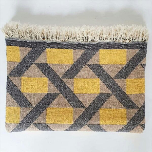 Cotton and Olive Camden Soft Cotton Jacquard Throw, Yellow | SECONDS
