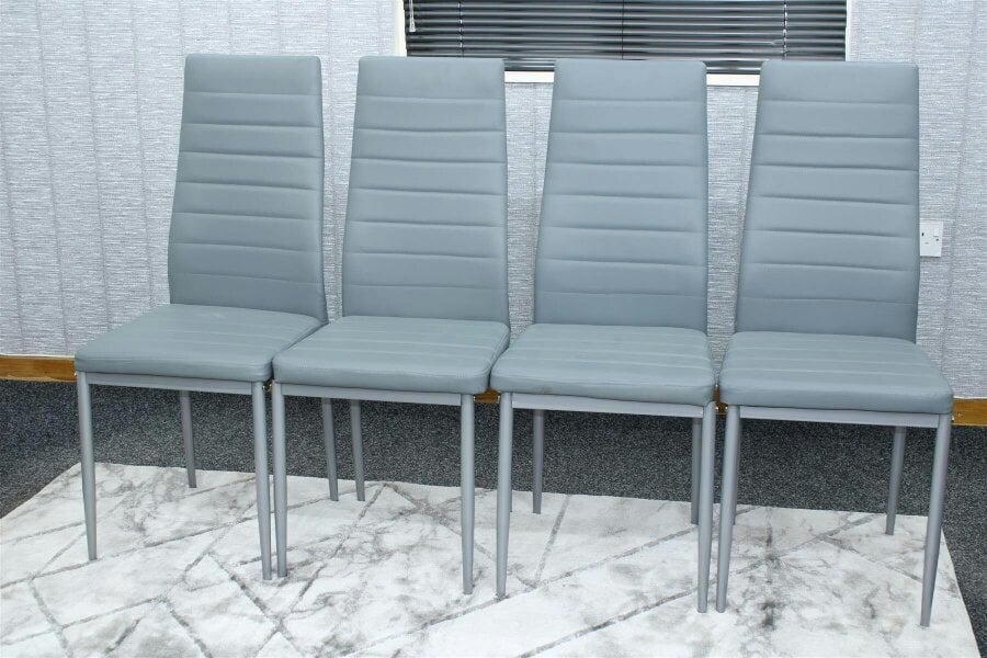 Kosy Koala Stone Effect Dining Table Set With 4 Grey Faux Leather Chairs Dining Room Furniture