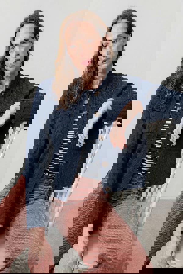 Adelia Tie Front Cardigan Navy Ecru | Lily and Me Clothing