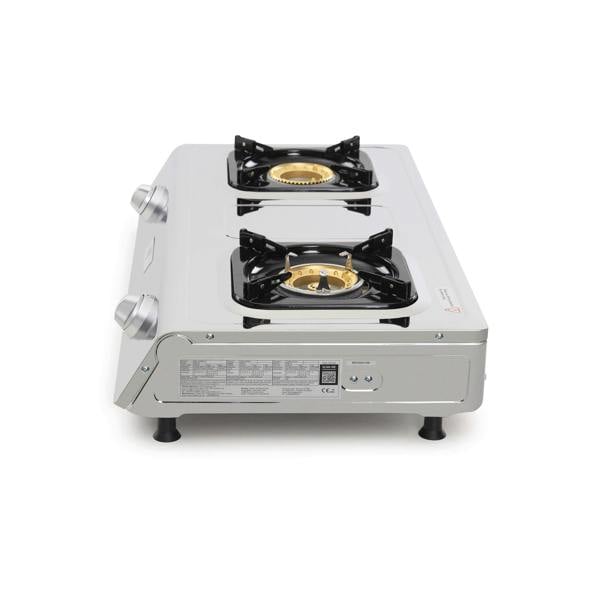 camping gas stove with two burners on a white background