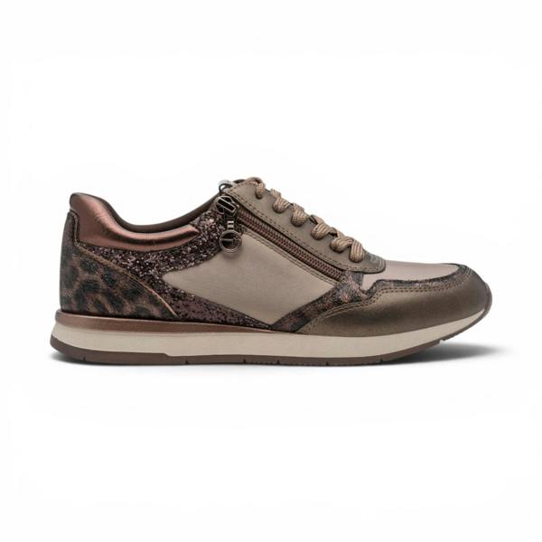Tamaris Womens Taupe Faux Leather Fashion Lace Up Sneakers - 23613-46