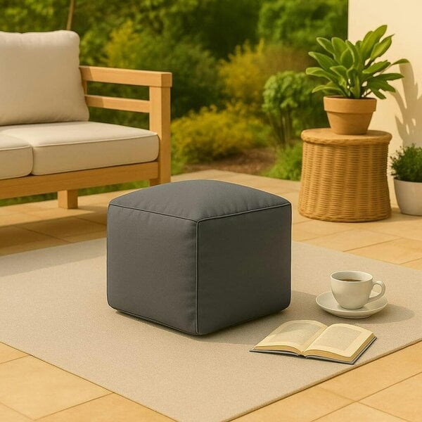 Night Zone Waterproof Bean Bag Footstool Pouffe Cube 40 x 40cm – Indoor & Outdoor Seating - Grey