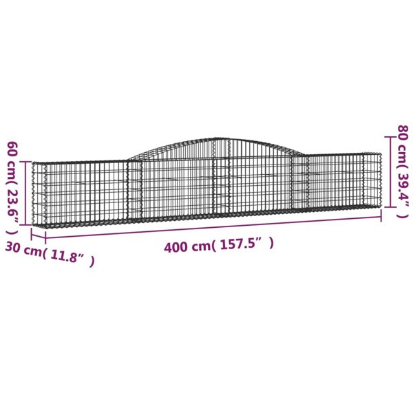 Berkfield Arched Gabion Baskets 6 pcs 400x30x60/80 cm Galvanised Iron