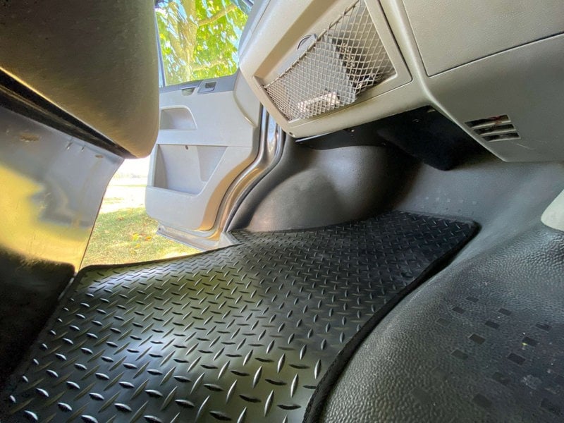 Close up image of the passenger side VW T5/T6 Rubber Cab Mat by OLPRO