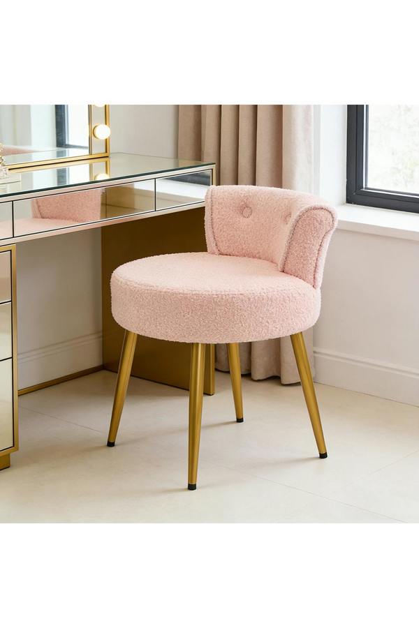 Living and Home Teddy Fleece Dressing Table Stool with Iron Legs